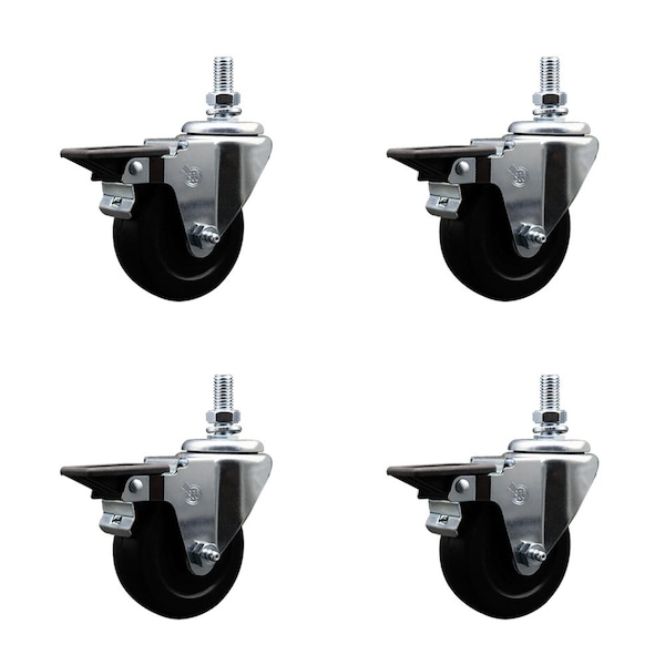 35 Inch Hard Rubber 10 MM Threaded Stem Caster Set with Brake